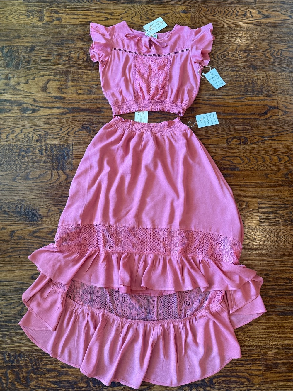 NWT Joyfolie Wild Rose Lace-Trim Two-Piece Catalina Set